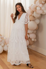 PinkBlush PinkBlush White Lace Mesh Overlay Maternity Maxi Dress - 