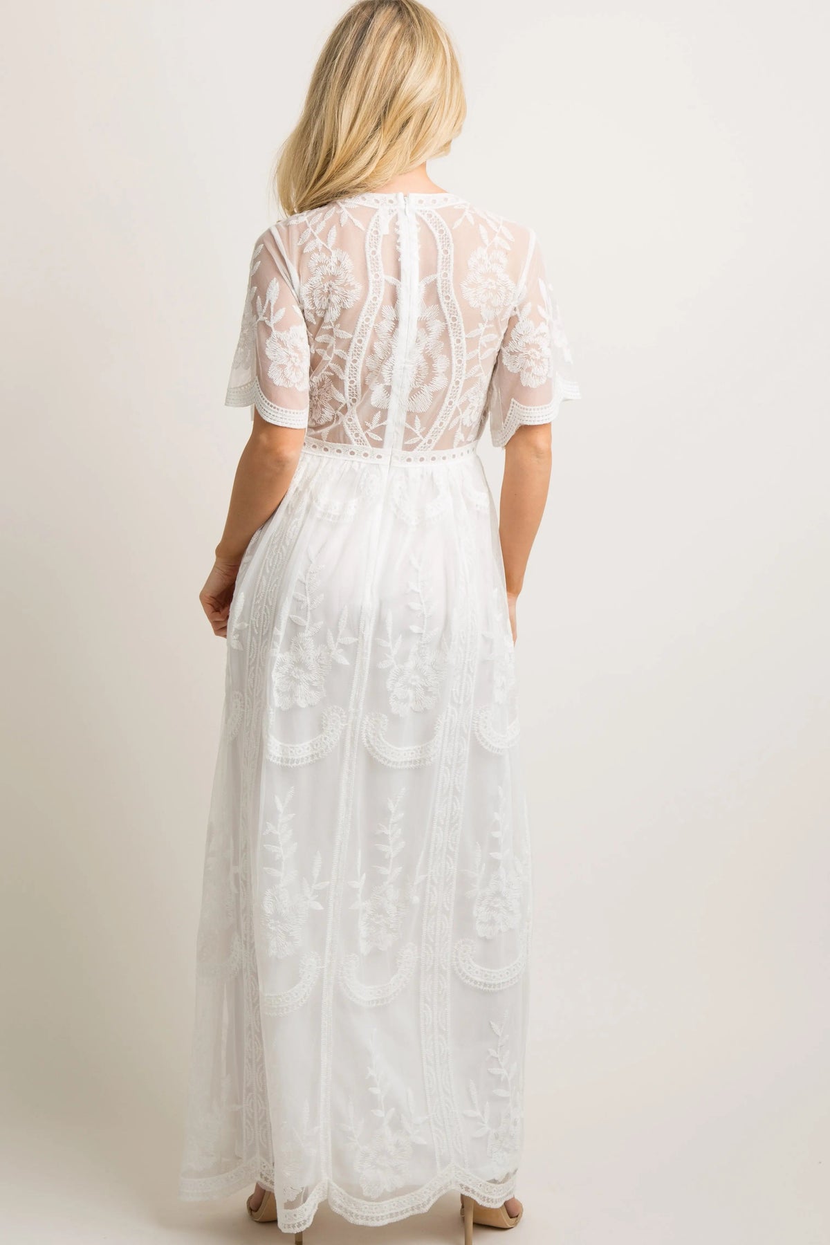 PinkBlush PinkBlush White Lace Mesh Overlay Maxi Dress - 
