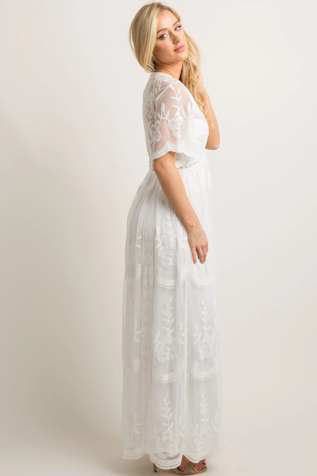 PinkBlush PinkBlush White Lace Mesh Overlay Maxi Dress - 