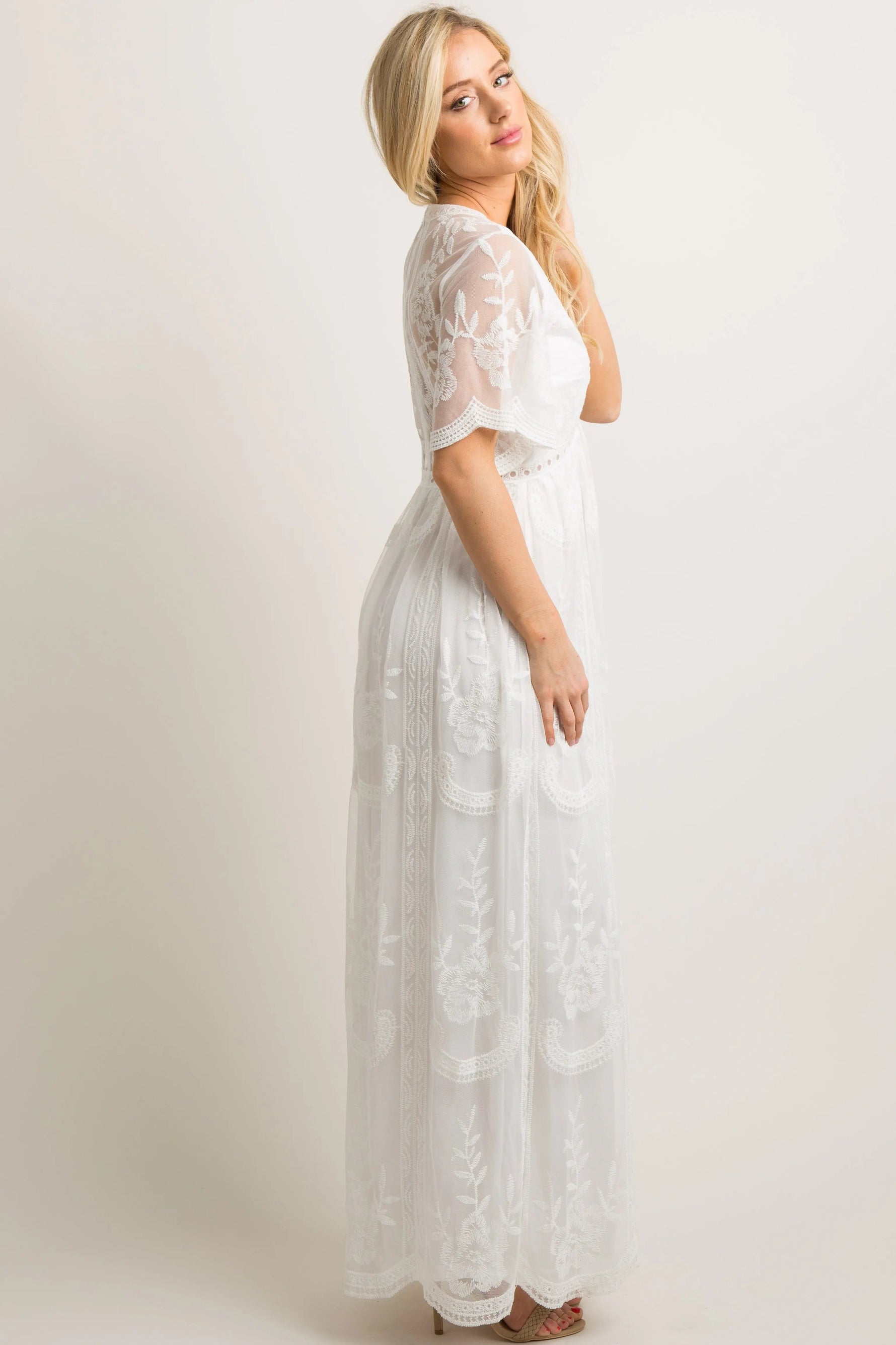 PinkBlush PinkBlush White Lace Mesh Overlay Maxi Dress - 