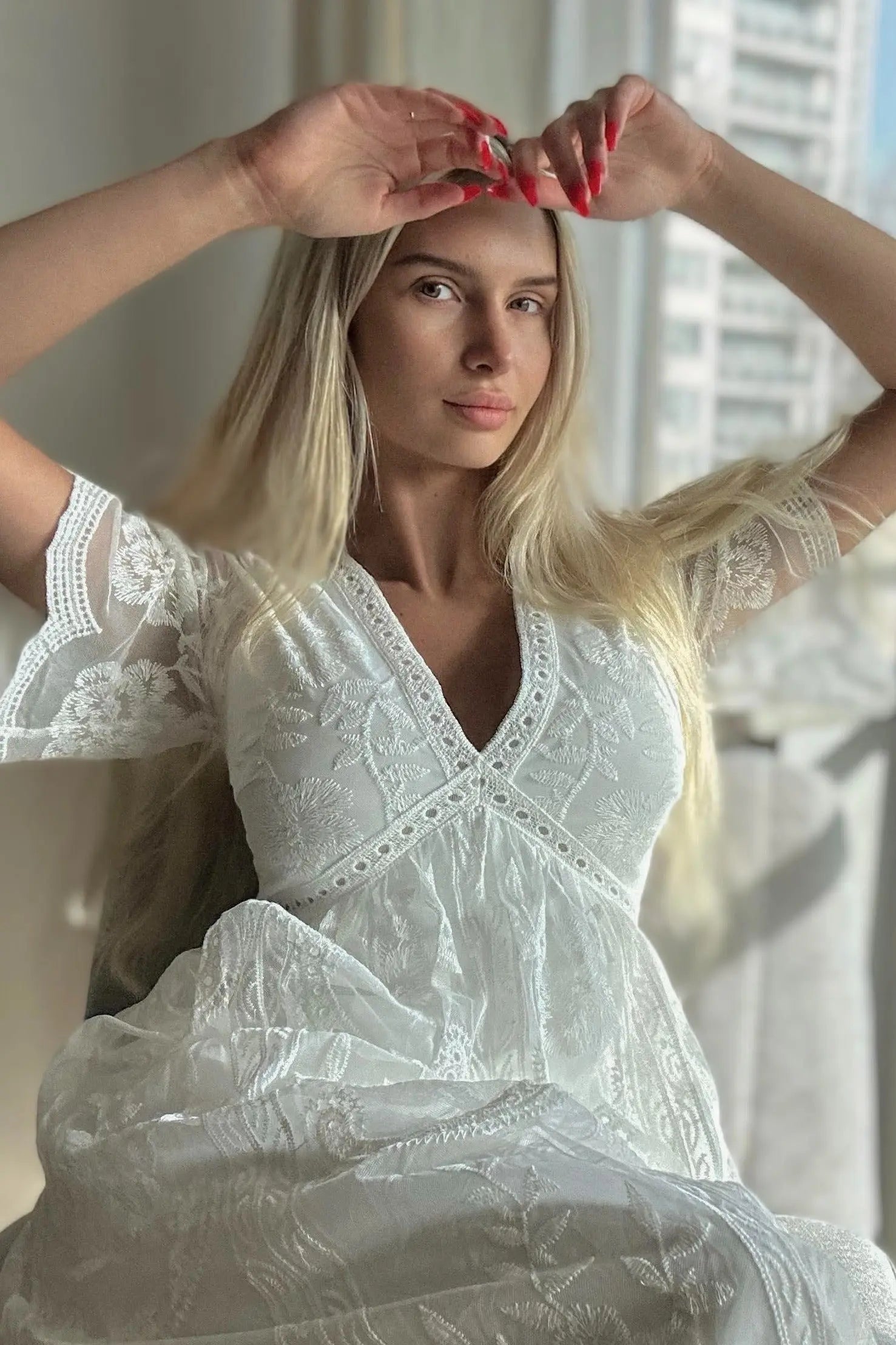 PinkBlush PinkBlush White Lace Mesh Overlay Maxi Dress - 