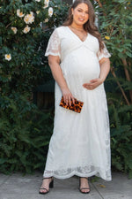 PinkBlush PinkBlush White Lace Mesh Overlay Plus Maternity Maxi Dress - 