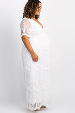 PinkBlush PinkBlush White Lace Mesh Overlay Plus Maternity Maxi Dress - 