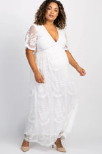 PinkBlush PinkBlush White Lace Mesh Overlay Plus Maternity Maxi Dress - 