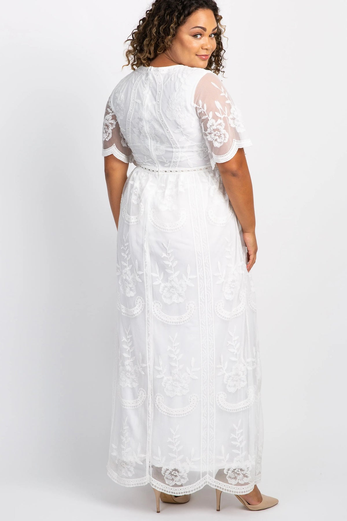 PinkBlush PinkBlush White Lace Mesh Overlay Plus Maternity Maxi Dress - 