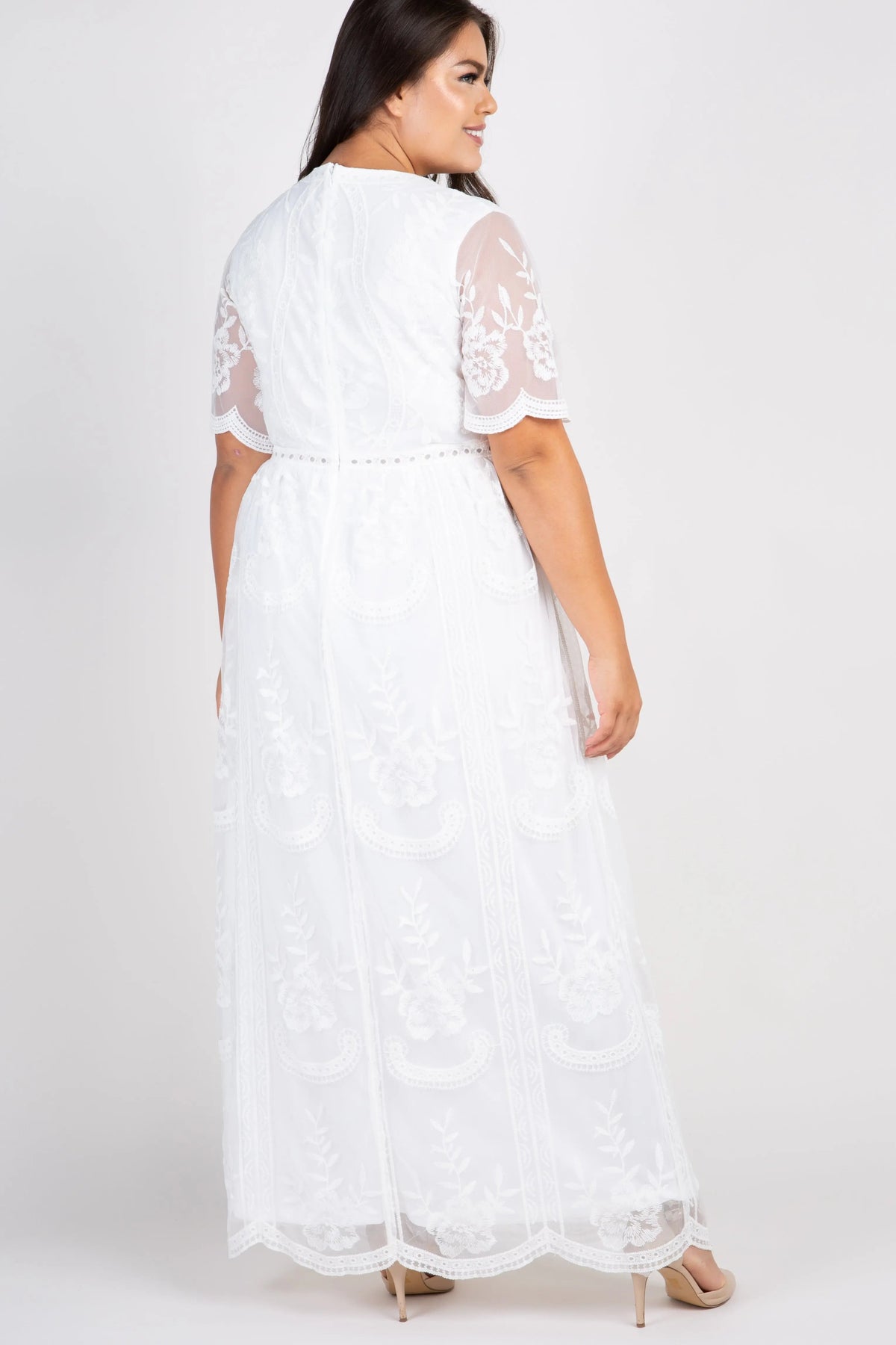 PinkBlush PinkBlush White Lace Mesh Overlay Plus Maxi Dress - 