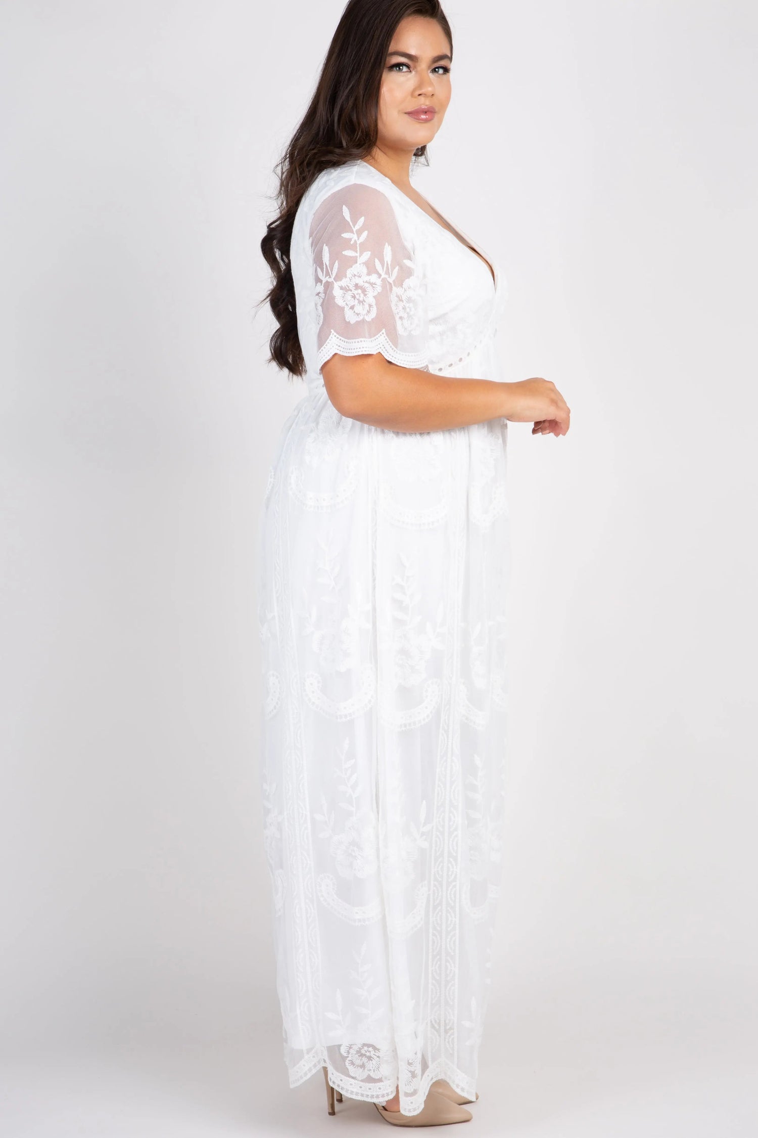 PinkBlush PinkBlush White Lace Mesh Overlay Plus Maxi Dress - 