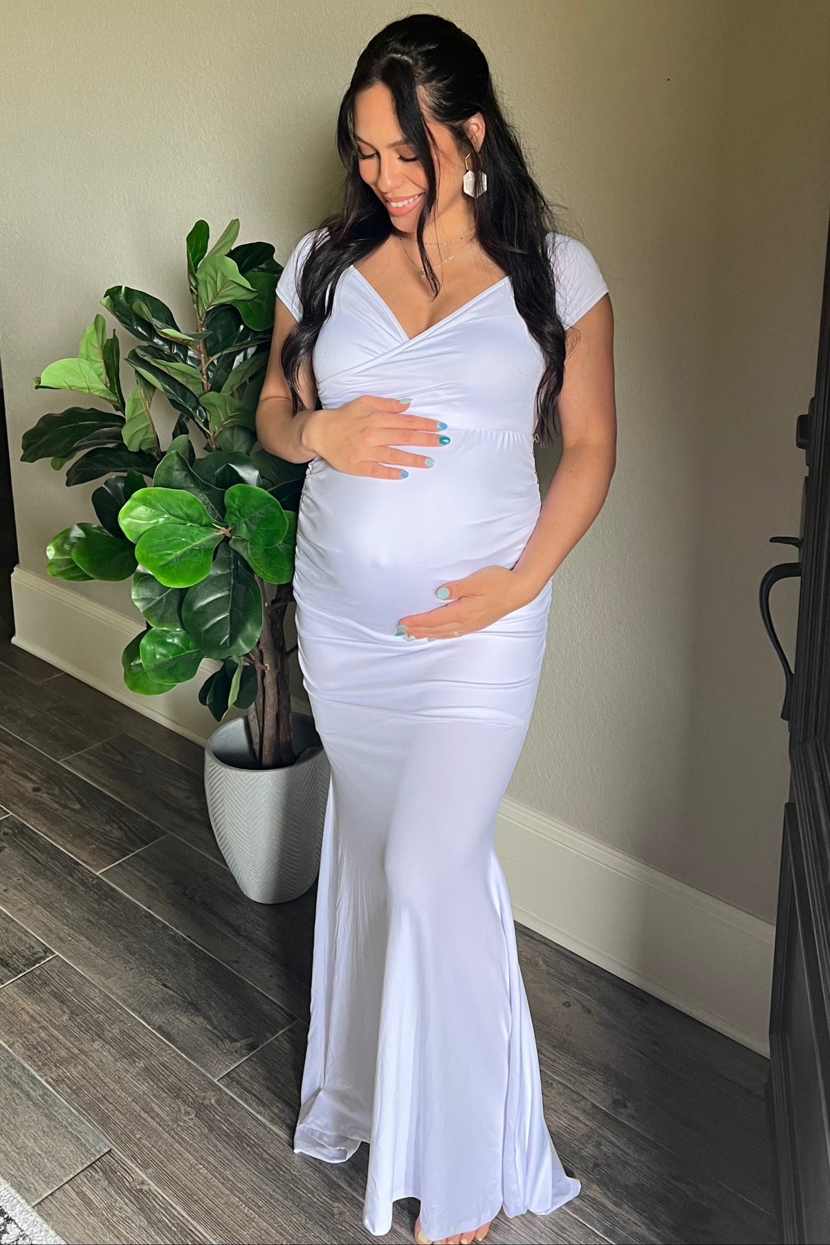 PinkBlush PinkBlush White Off Shoulder Wrap Maternity Photoshoot Gown/DressEveretts Place