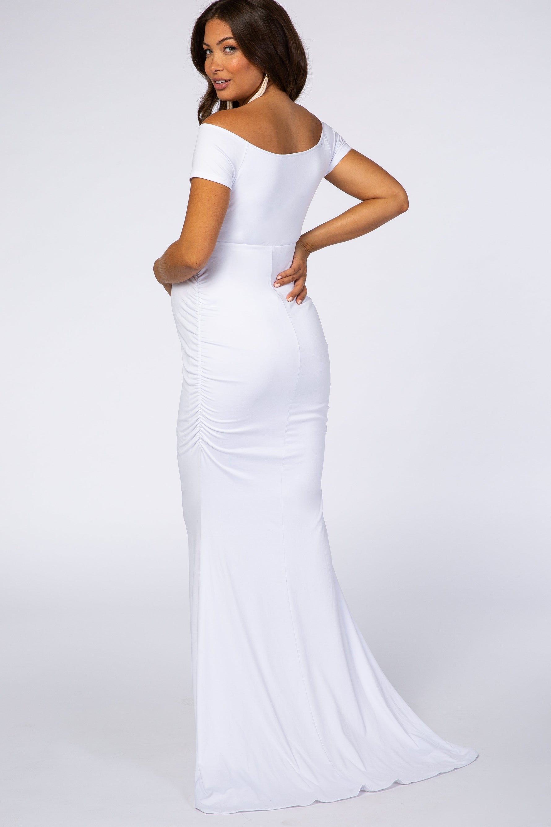 PinkBlush PinkBlush White Off Shoulder Wrap Maternity Photoshoot Gown/DressEveretts Place