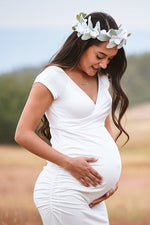 PinkBlush PinkBlush White Off Shoulder Wrap Maternity Photoshoot Gown/DressEveretts Place