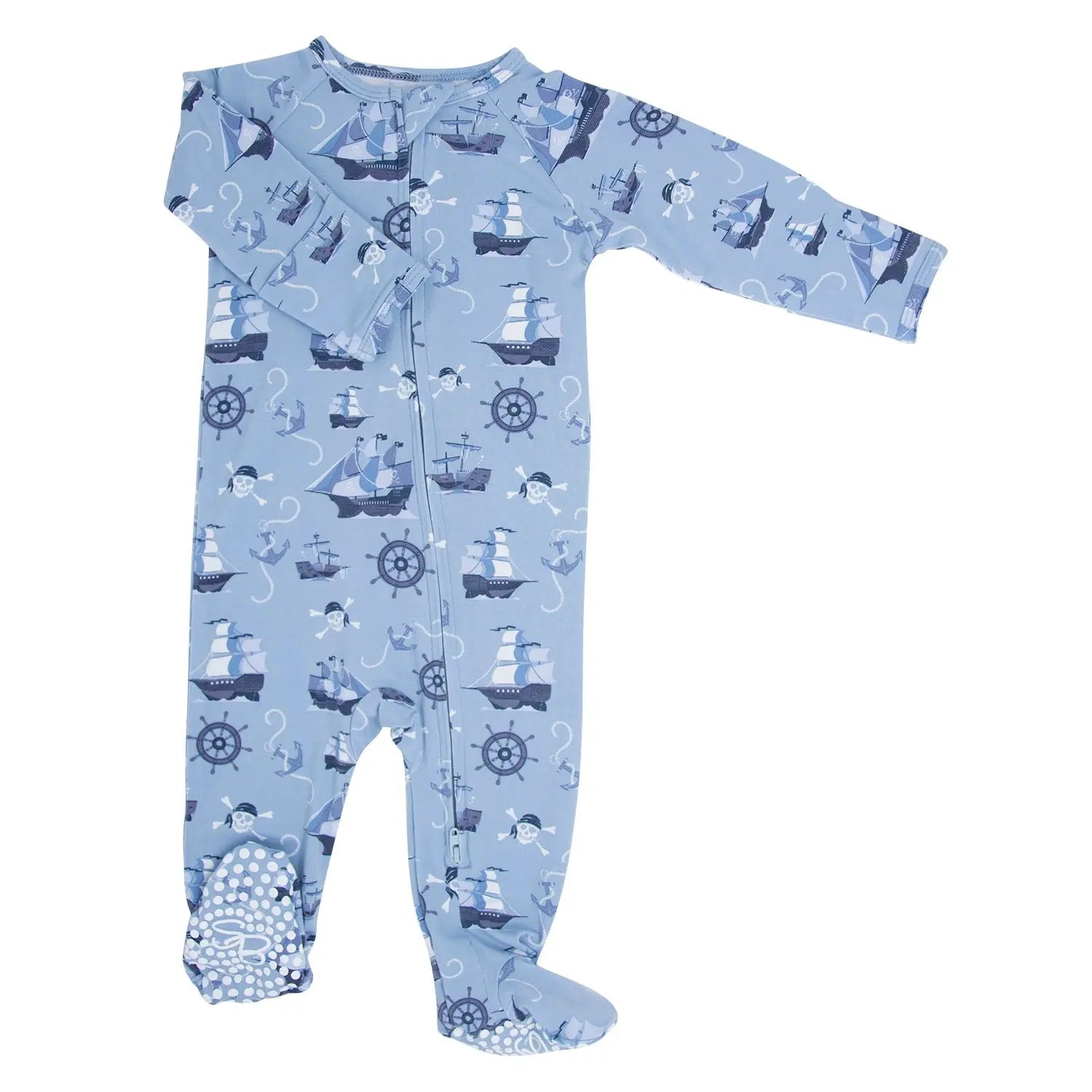 Sweet Bamboo Adorable Pirate Ships Zipper Footie with Two Way Zipper for Babies - Apparel & Accessories > Clothing > Baby & Toddler Clothing > Baby & Toddler Sleepwear Footies