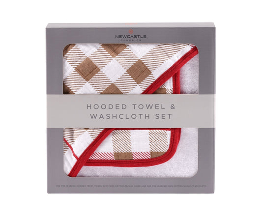 Plaid Cotton Hooded Towel and Washcloth Set for Kids Newcastle Classics