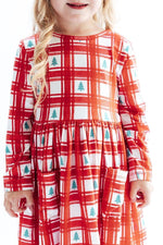 Mila & Rose ® Plaid Trees L/S Pocket Twirl Dress - 