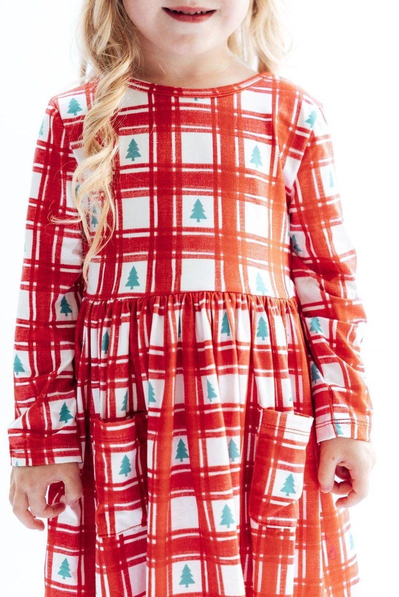 Mila & Rose ® Plaid Trees L/S Pocket Twirl Dress - 