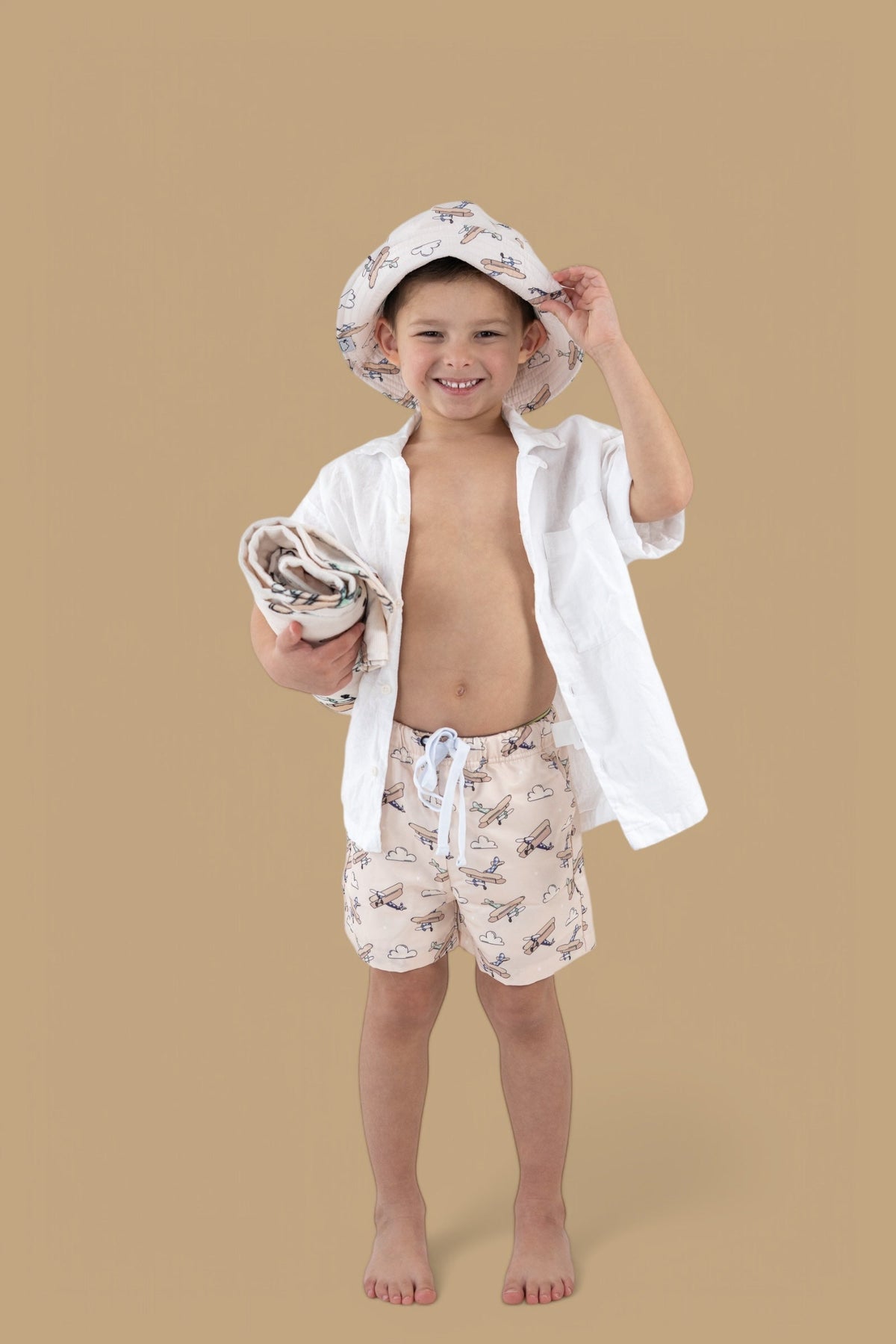 DREAM BIG LITTLE CO Plane Fun Dream Towel With Vintage Biplane Print In Soft HuesEveretts Place