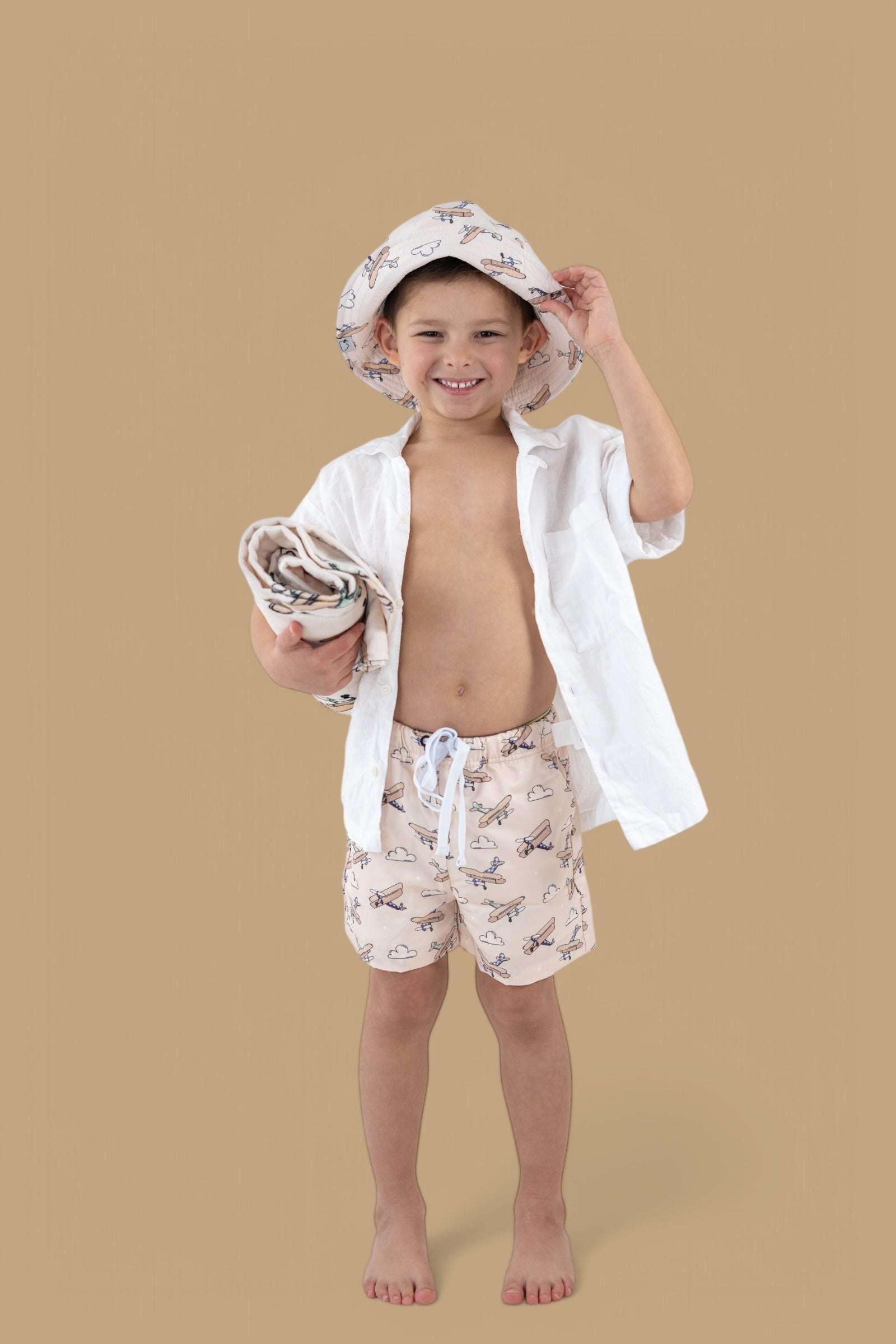 DREAM BIG LITTLE CO Plane Fun Dream Towel With Vintage Biplane Print In Soft HuesEveretts Place