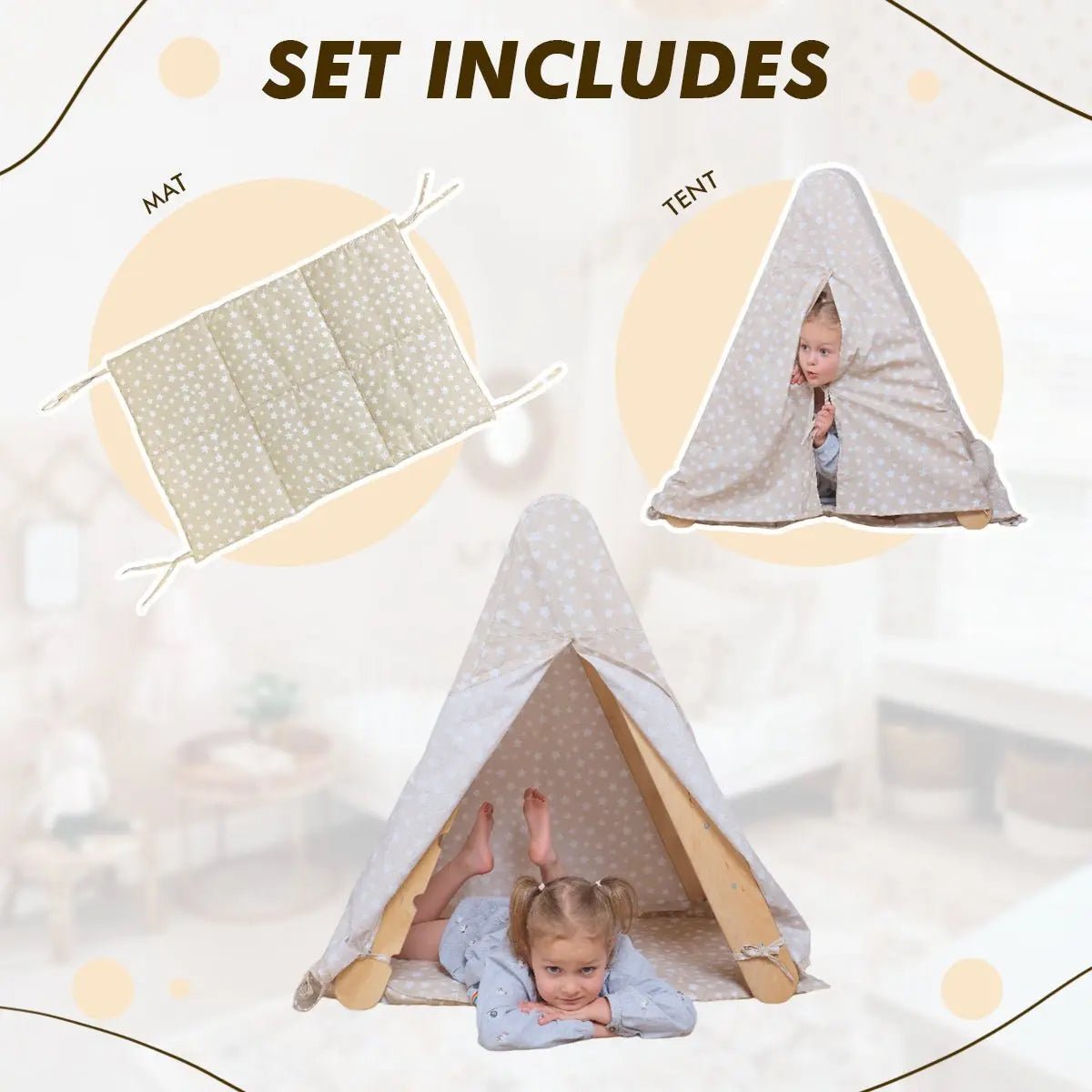 Goodevas Play Tent Cover with Mat for Climbing Triangle Ladder Cozy Teepee Setup - Everetts Place Boutique - 