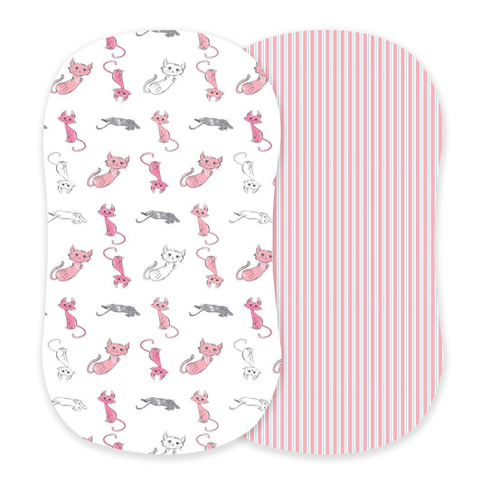 Playful Kitty Candy Stripe Bamboo Changing Pad Cover Bassinet Sheets Newcastle Classics