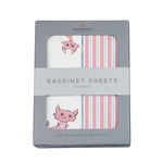 Newcastle Classics Playful Kitty and Candy Stripe Bamboo Changing Pad Cover/Bassinet Sheets - 