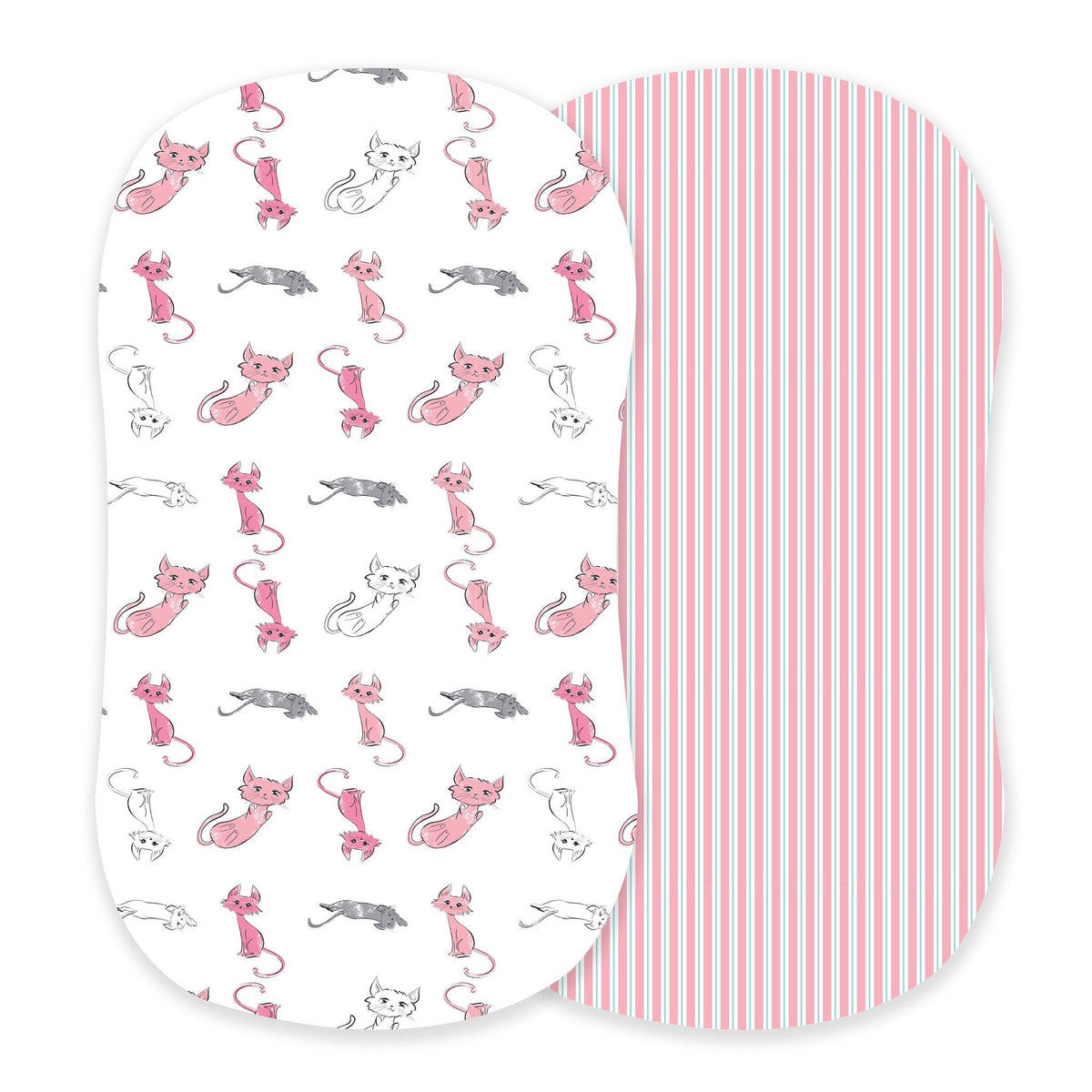 Newcastle Classics Playful Kitty and Candy Stripe Bamboo Changing Pad Cover/Bassinet Sheets - 