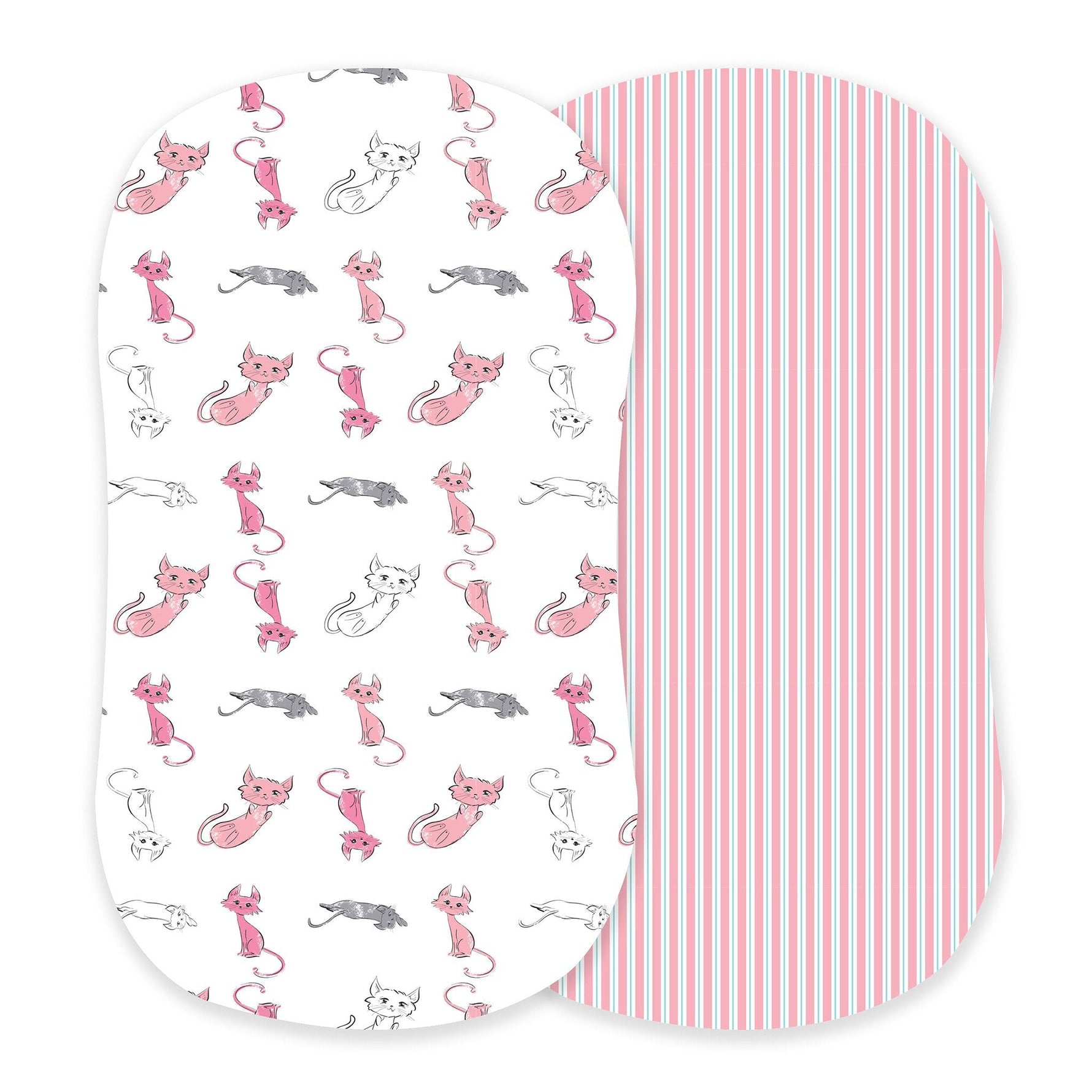 Newcastle Classics Playful Kitty and Candy Stripe Bamboo Changing Pad Cover/Bassinet Sheets - 