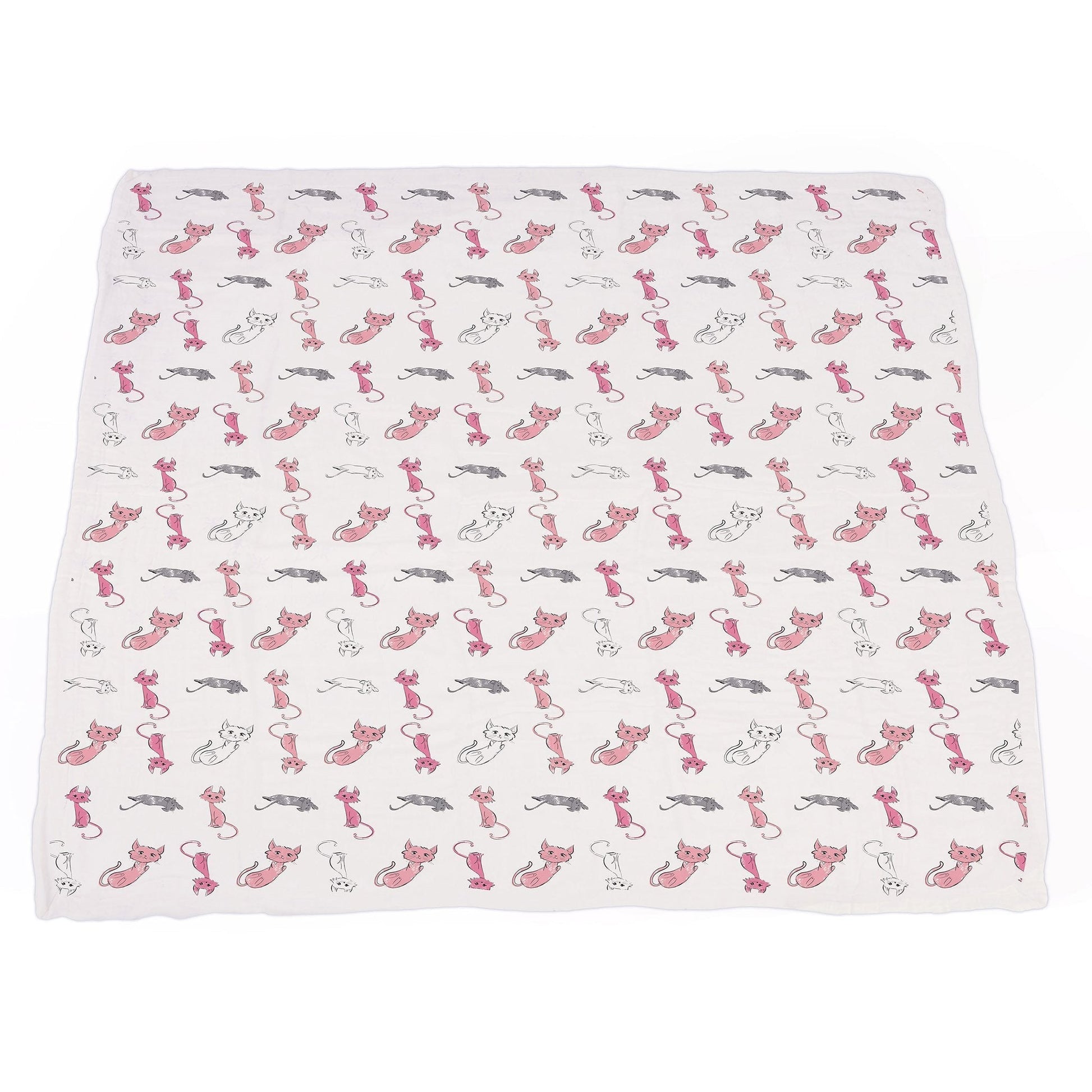 Playful Kitty and Candy Stripe Bamboo Muslin Blanket for Kids 47 Inch x 47 Inch Newcastle Classics