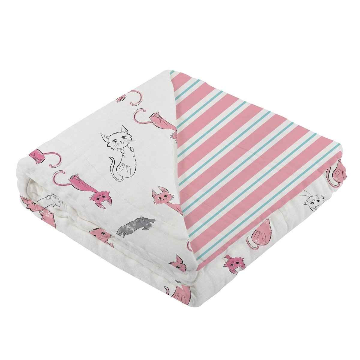 Playful Kitty Bamboo Muslin Blanket with Soft Texture for Kids