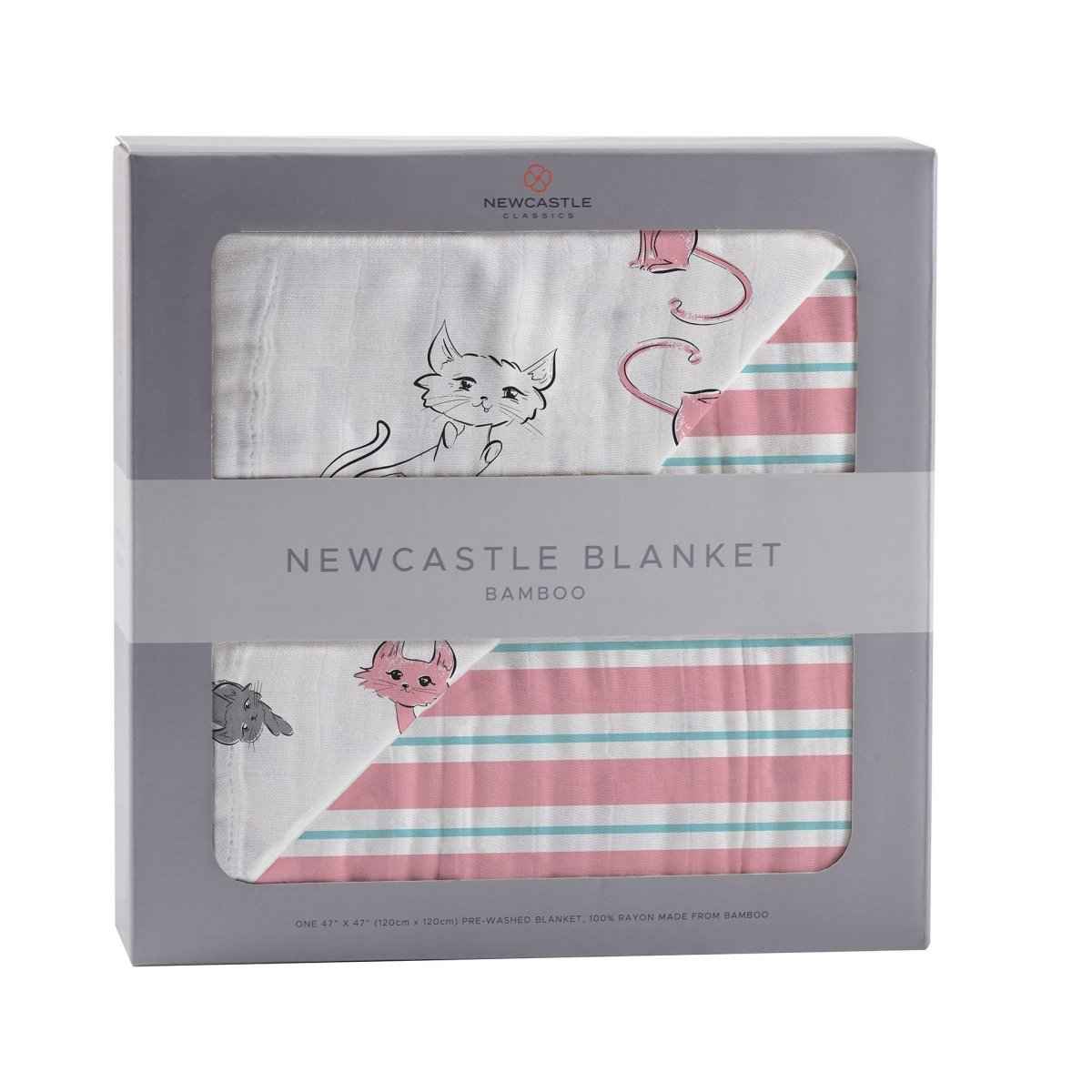 Playful Kitty and Candy Stripe Bamboo Muslin Newcastle Blanket - Linens, Blanket, Towel | Everetts Place