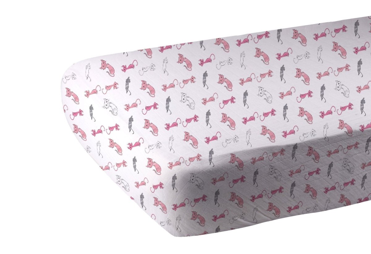 Newcastle Classics Playful Kitty Bamboo Muslin Crib Sheet for Standard Mattresses 28 x 52 Inches - 