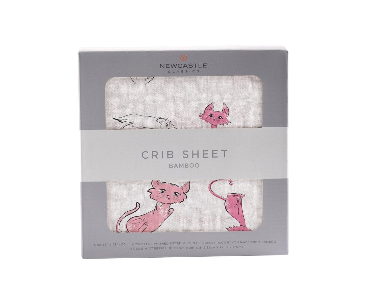 Newcastle Classics Playful Kitty Bamboo Muslin Crib Sheet for Standard Mattresses 28 x 52 Inches - 