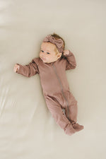 Mebie Baby Plum Bamboo Cozy Footed Zipper Baby Onesie Mebie Baby - 