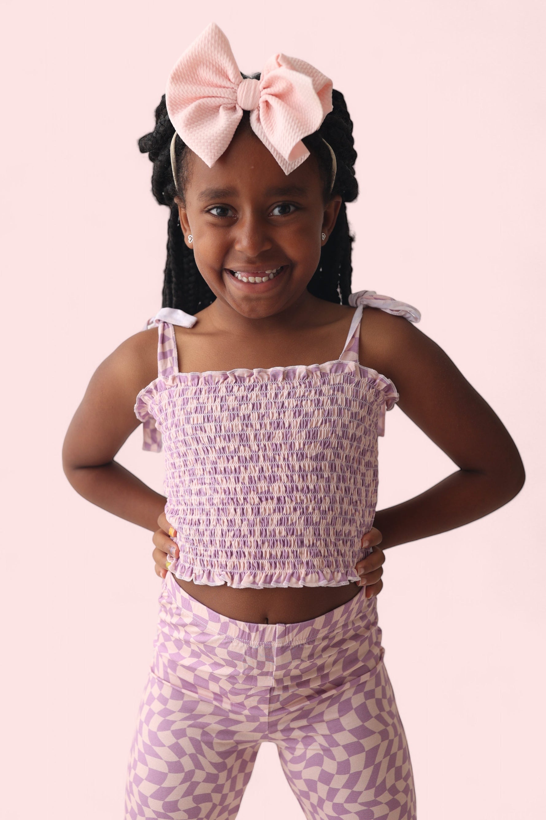 DREAM BIG LITTLE CO PLUM WAVY CHECKERS DREAM SMOCKED FLARE SETEveretts Place