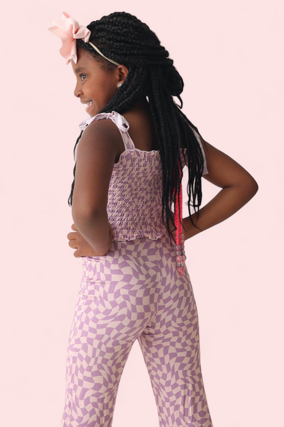 DREAM BIG LITTLE CO PLUM WAVY CHECKERS DREAM SMOCKED FLARE SETEveretts Place