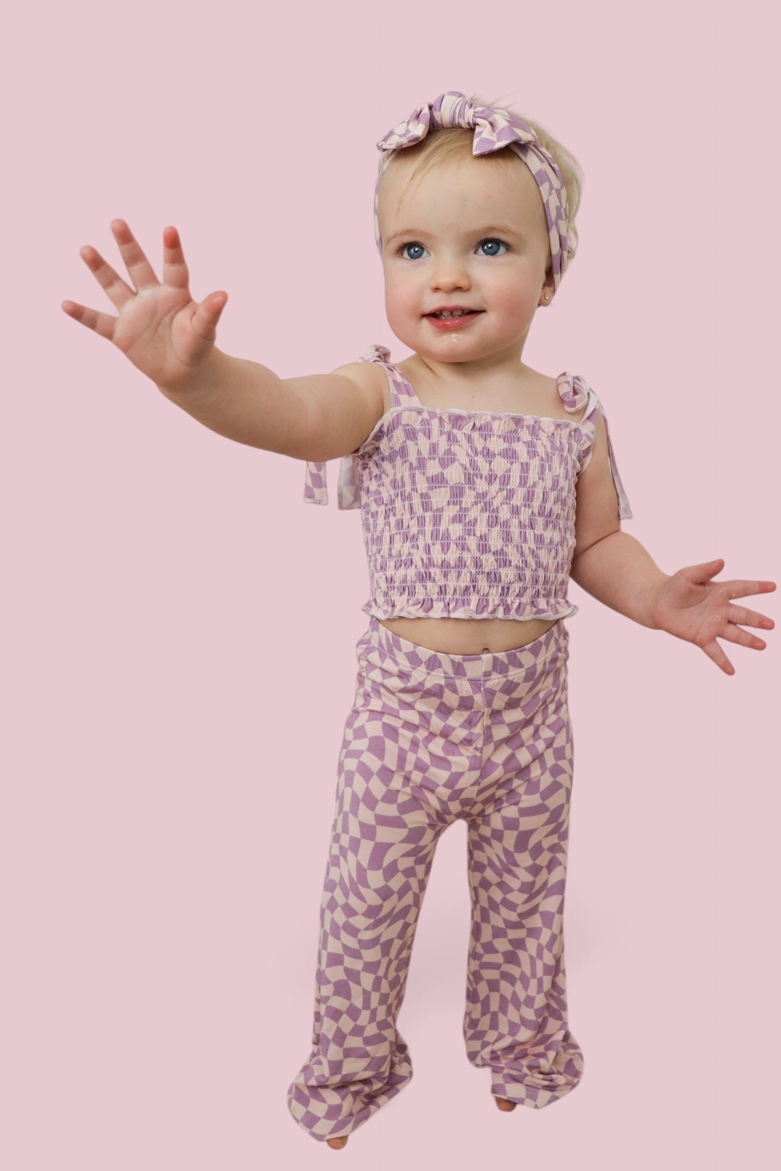 DREAM BIG LITTLE CO PLUM WAVY CHECKERS DREAM SMOCKED FLARE SETEveretts Place