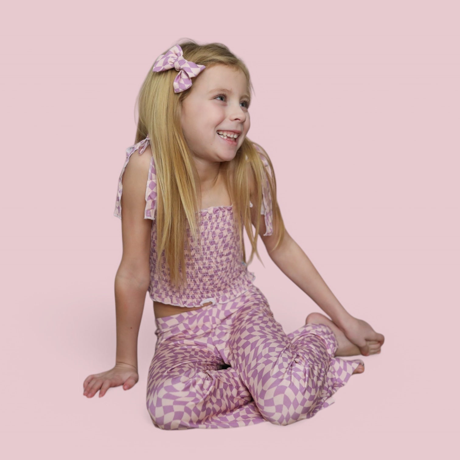 DREAM BIG LITTLE CO PLUM WAVY CHECKERS DREAM SMOCKED FLARE SETEveretts Place