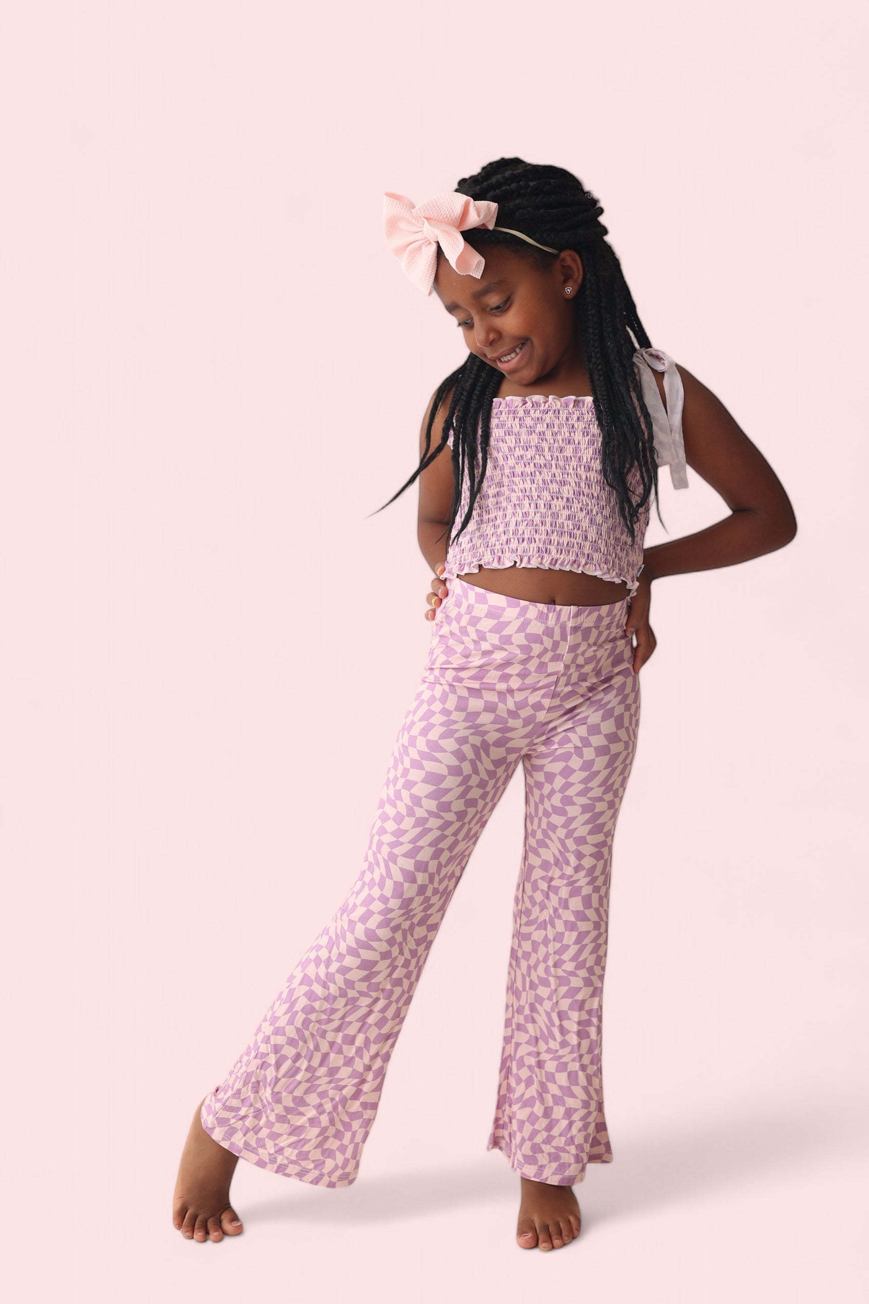 DREAM BIG LITTLE CO PLUM WAVY CHECKERS DREAM SMOCKED FLARE SETEveretts Place