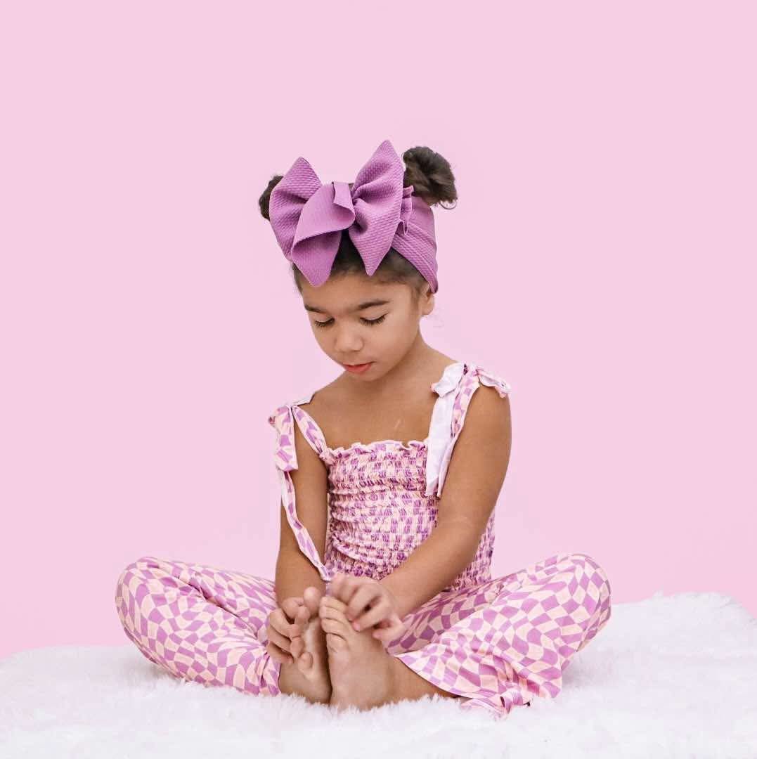 DREAM BIG LITTLE CO PLUM WAVY CHECKERS DREAM SMOCKED FLARE SETEveretts Place