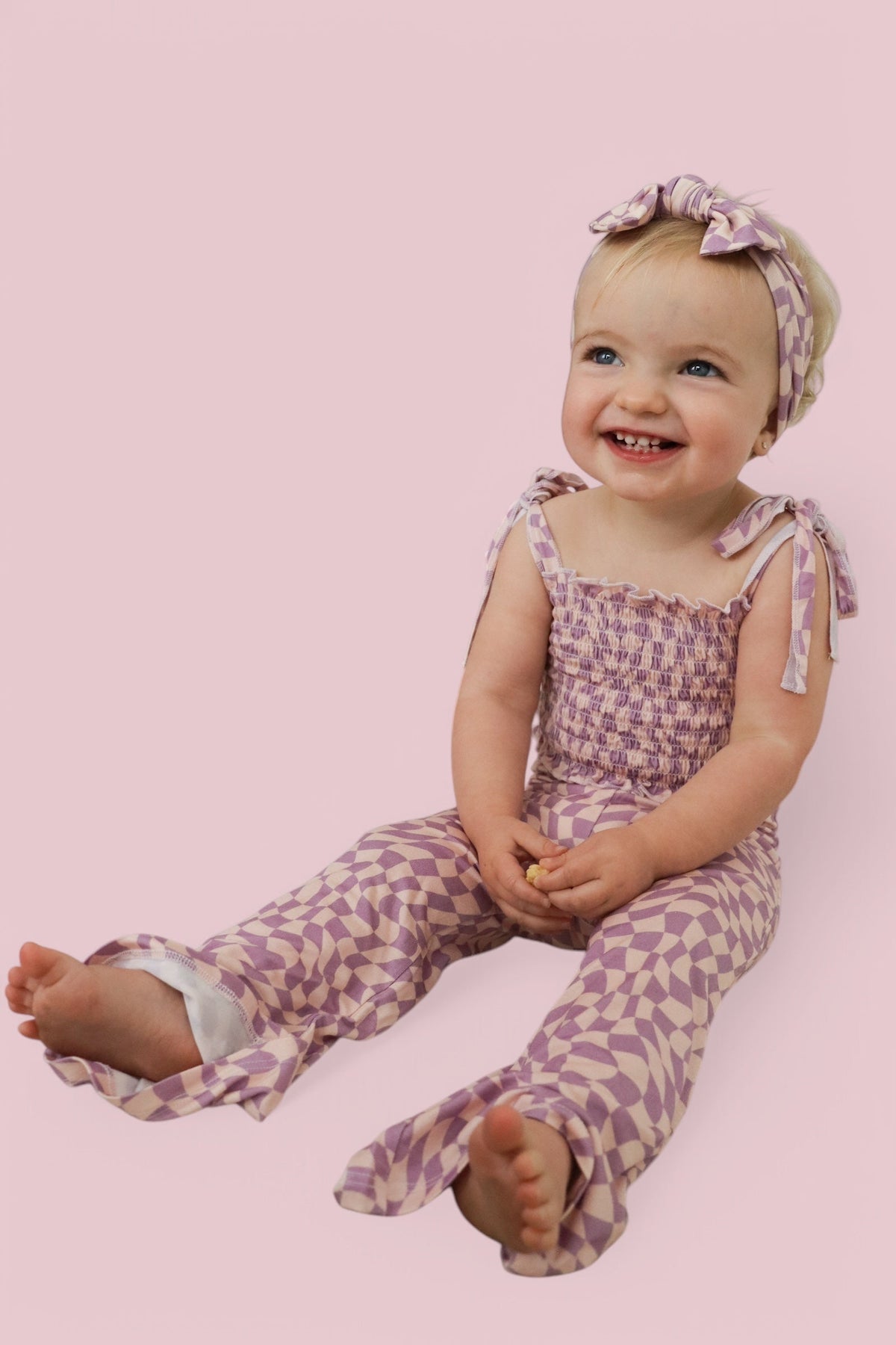 DREAM BIG LITTLE CO PLUM WAVY CHECKERS DREAM SMOCKED FLARE SETEveretts Place