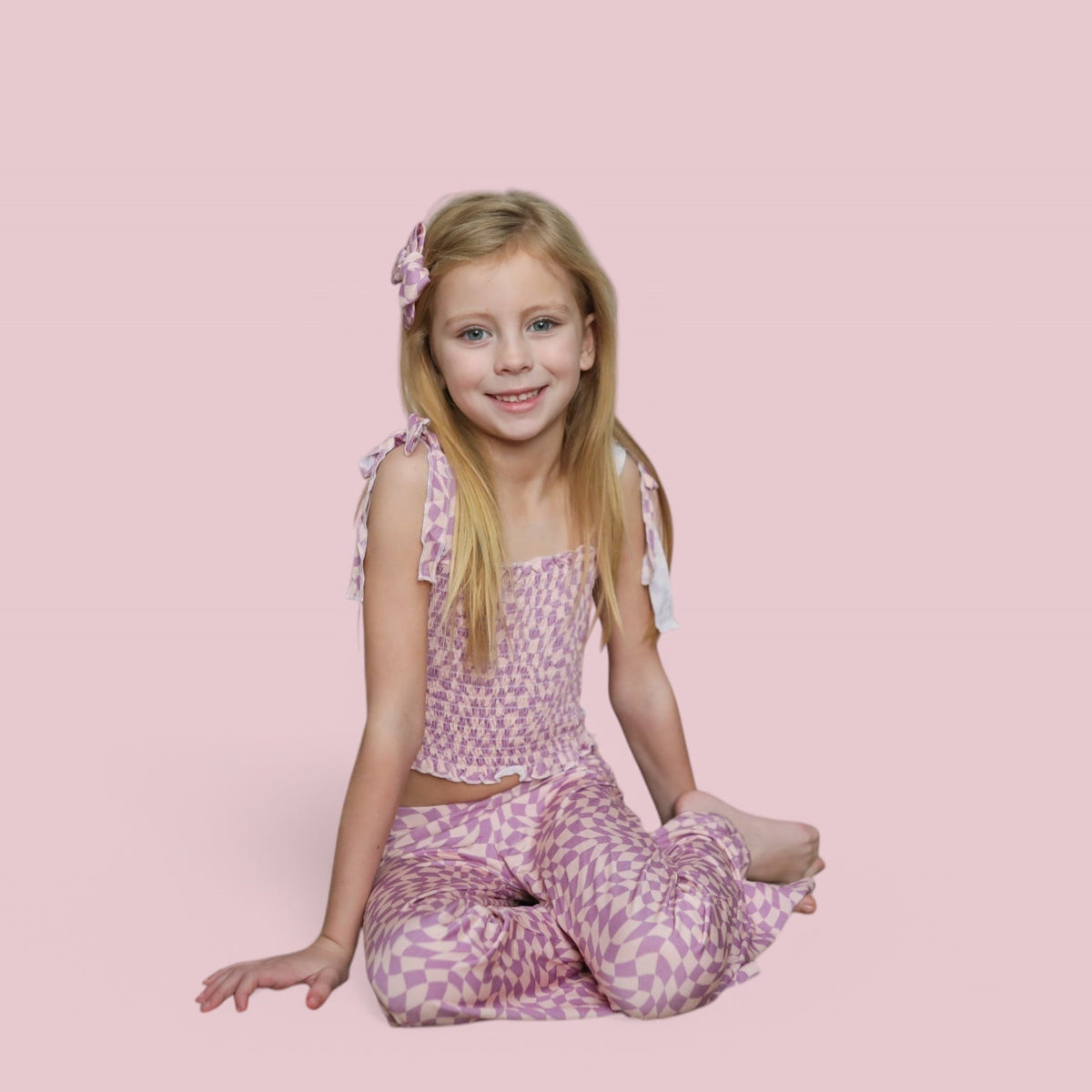 DREAM BIG LITTLE CO PLUM WAVY CHECKERS DREAM SMOCKED FLARE SETEveretts Place