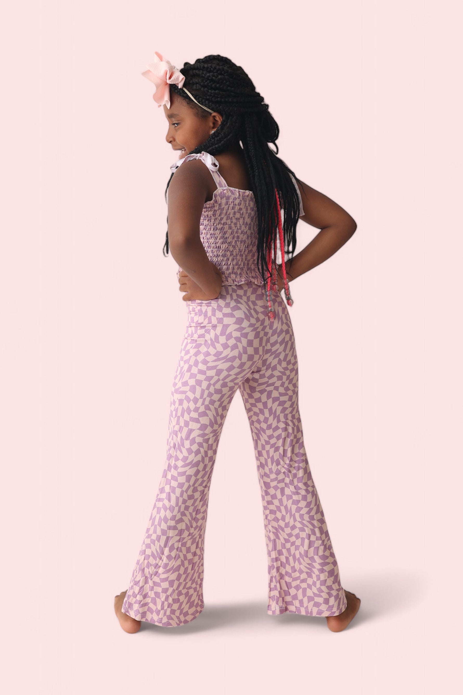 DREAM BIG LITTLE CO PLUM WAVY CHECKERS DREAM SMOCKED FLARE SETEveretts Place