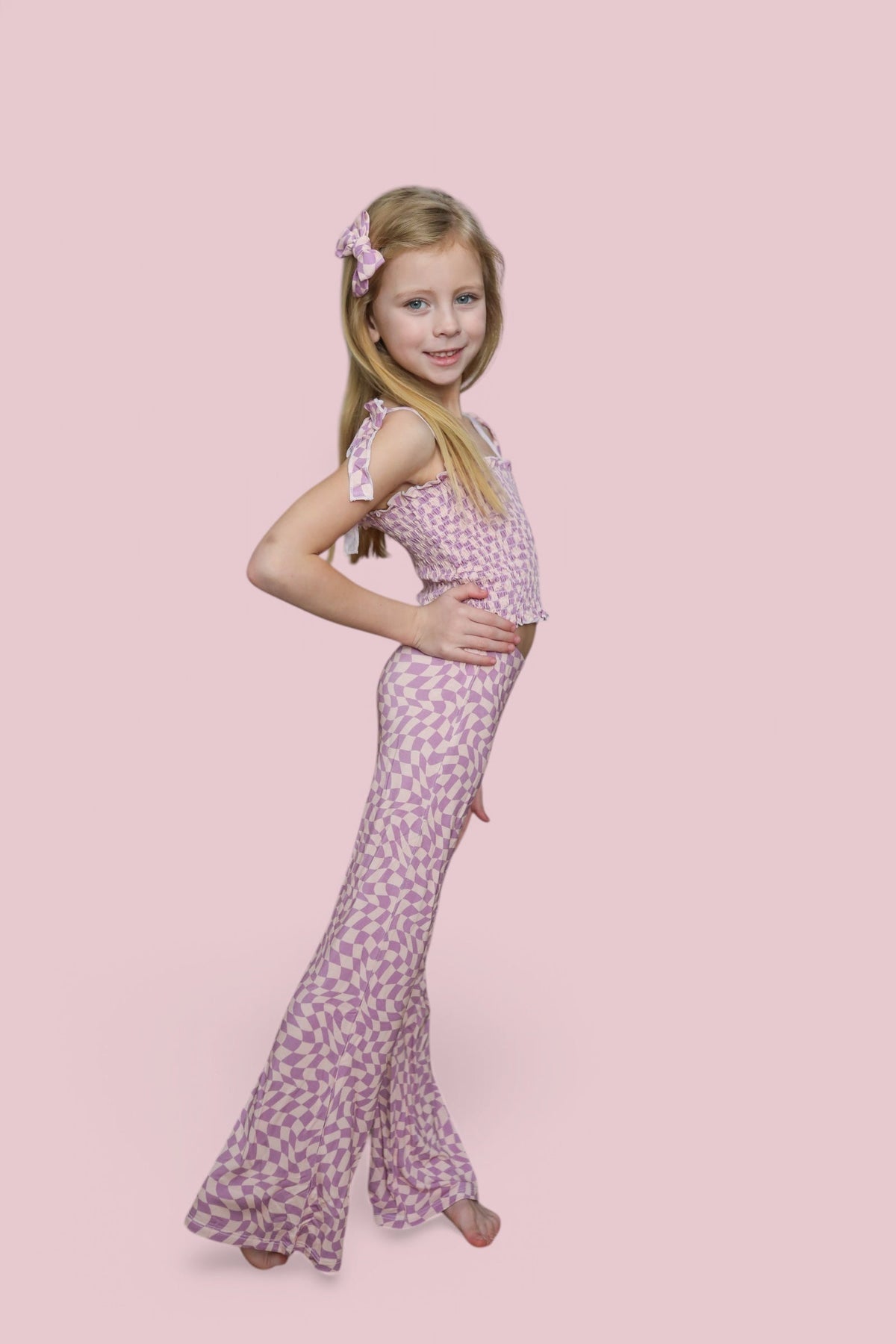 DREAM BIG LITTLE CO PLUM WAVY CHECKERS DREAM SMOCKED FLARE SETEveretts Place