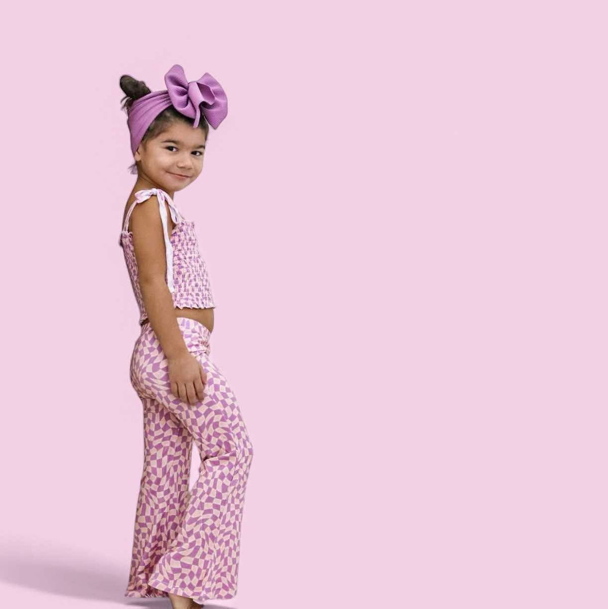 DREAM BIG LITTLE CO PLUM WAVY CHECKERS DREAM SMOCKED FLARE SETEveretts Place