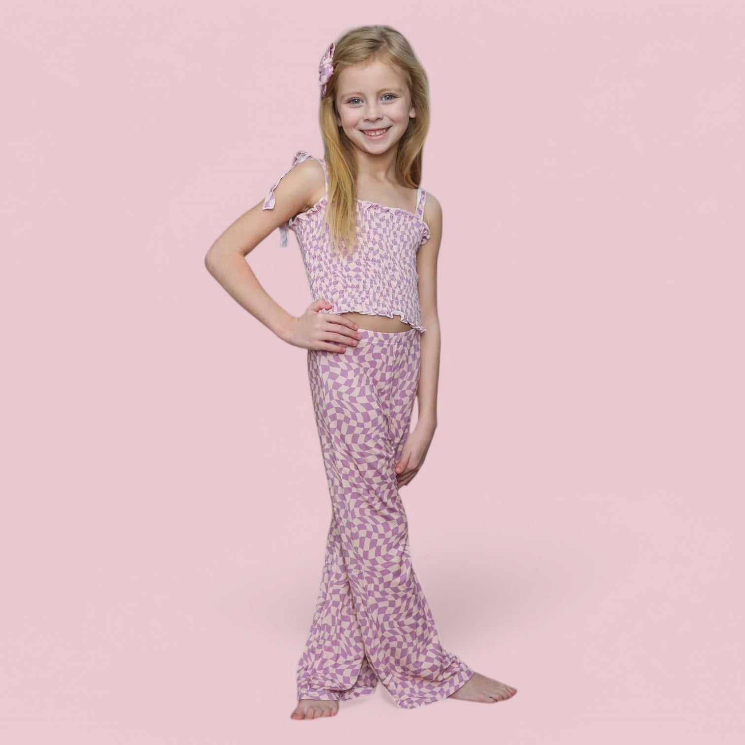 DREAM BIG LITTLE CO PLUM WAVY CHECKERS DREAM SMOCKED FLARE SETEveretts Place