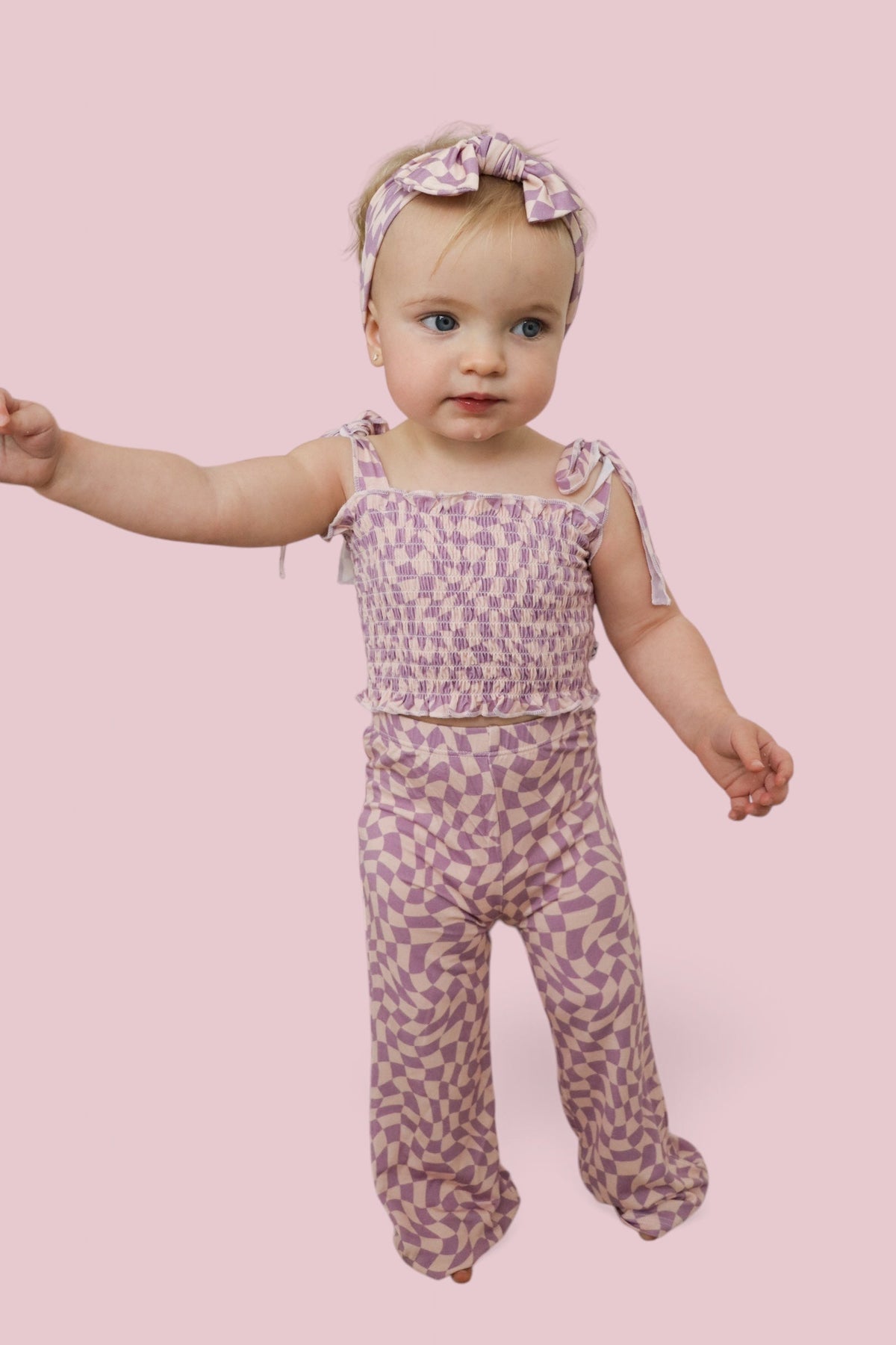 DREAM BIG LITTLE CO PLUM WAVY CHECKERS DREAM SMOCKED FLARE SETEveretts Place