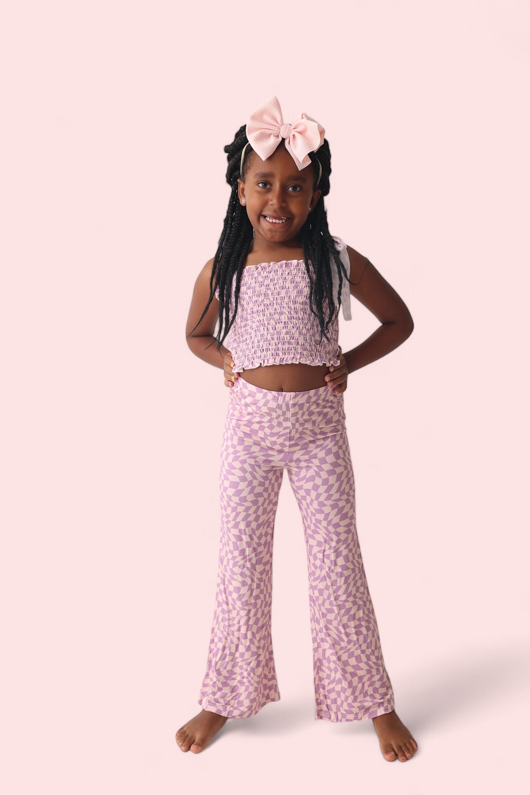 DREAM BIG LITTLE CO PLUM WAVY CHECKERS DREAM SMOCKED FLARE SETEveretts Place