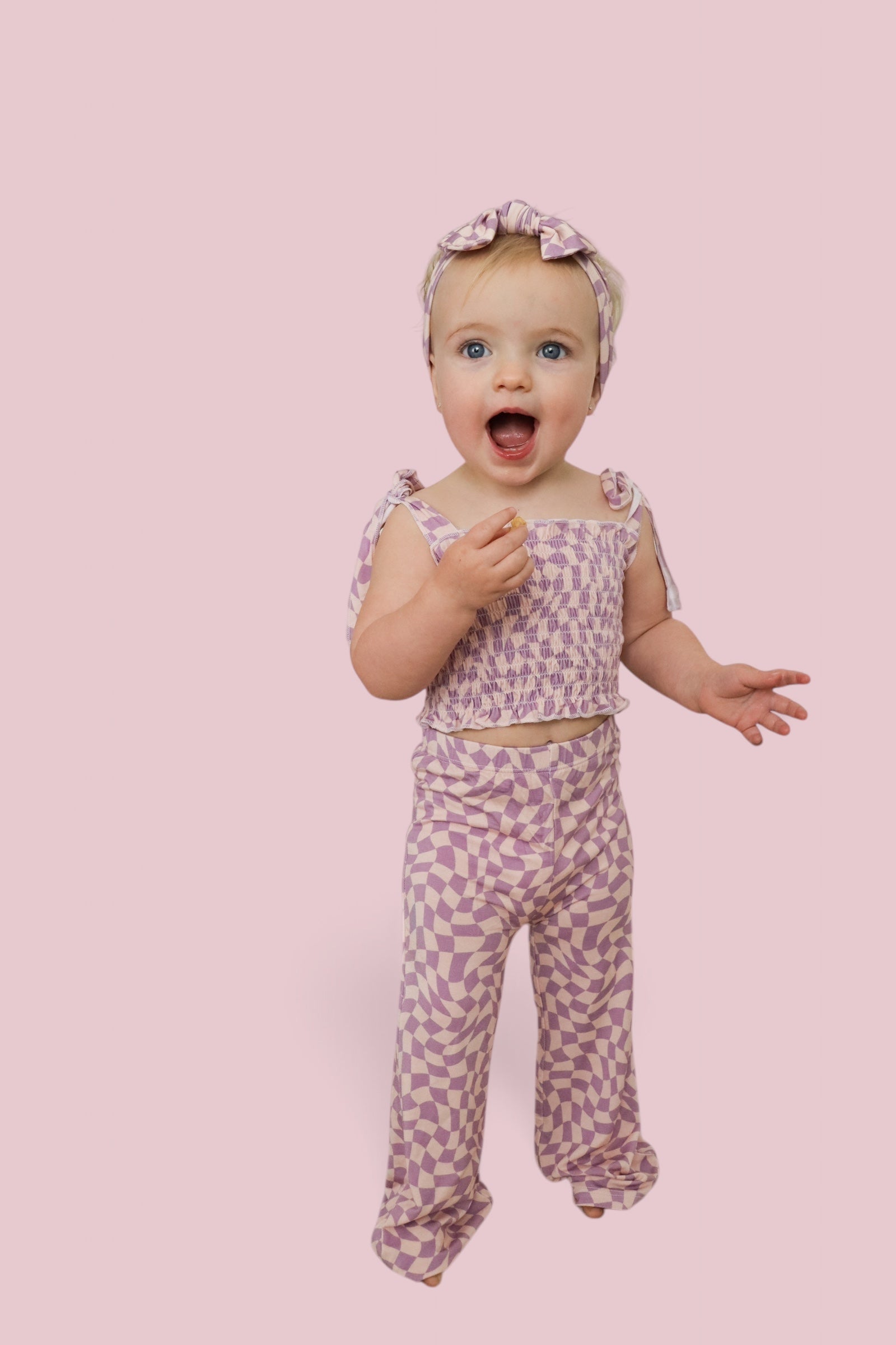 DREAM BIG LITTLE CO PLUM WAVY CHECKERS DREAM SMOCKED FLARE SETEveretts Place