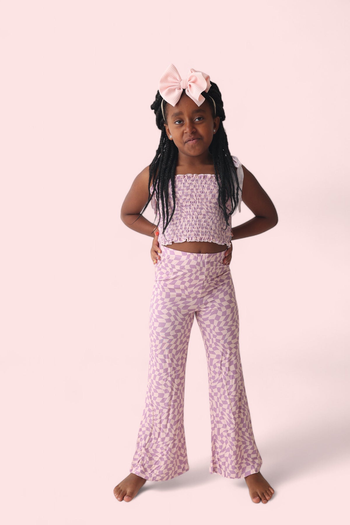 DREAM BIG LITTLE CO PLUM WAVY CHECKERS DREAM SMOCKED FLARE SETEveretts Place