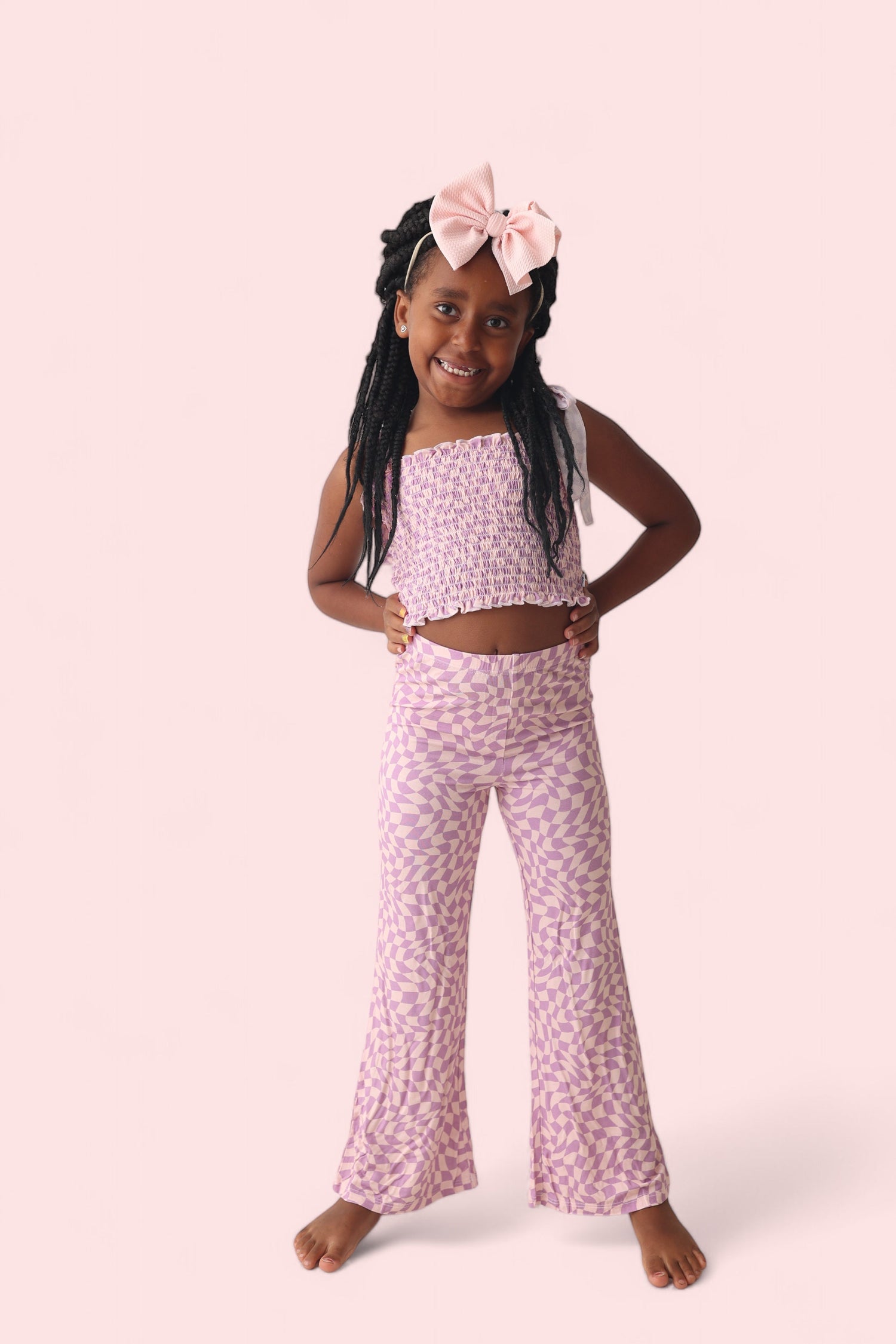 DREAM BIG LITTLE CO PLUM WAVY CHECKERS DREAM SMOCKED FLARE SETEveretts Place