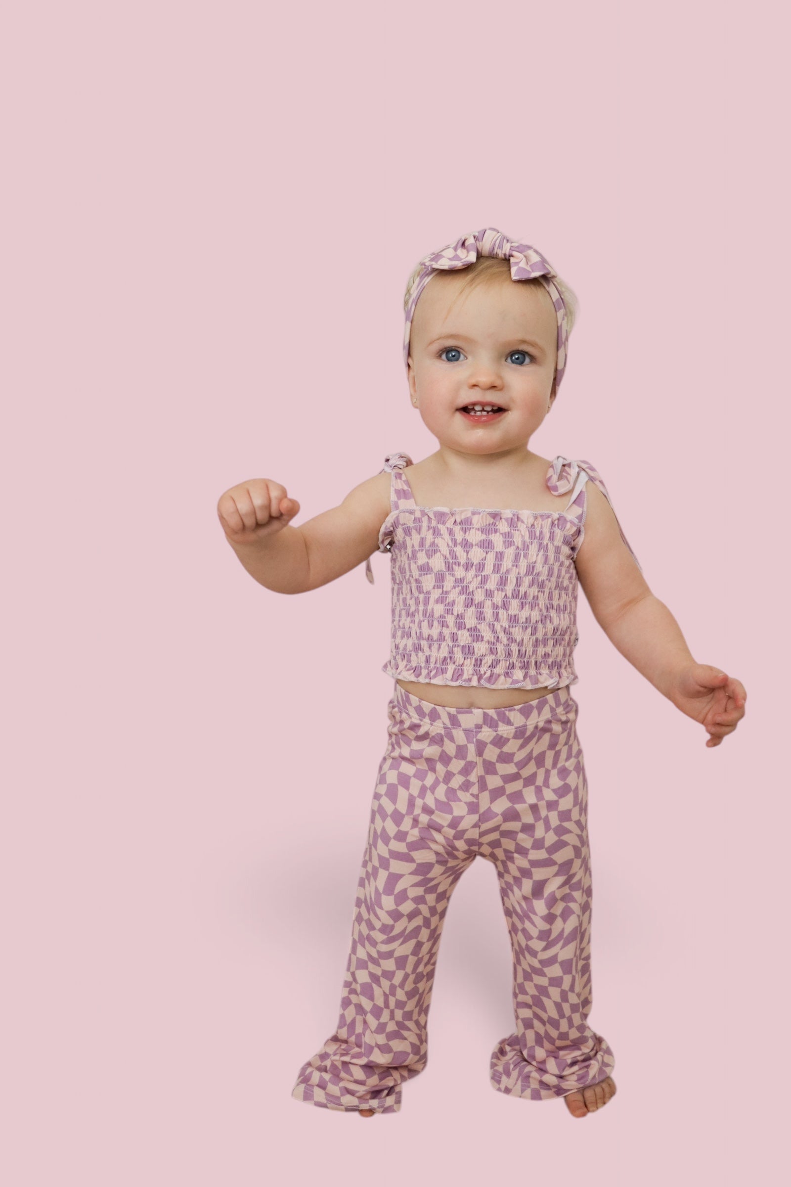 DREAM BIG LITTLE CO PLUM WAVY CHECKERS DREAM SMOCKED FLARE SETEveretts Place