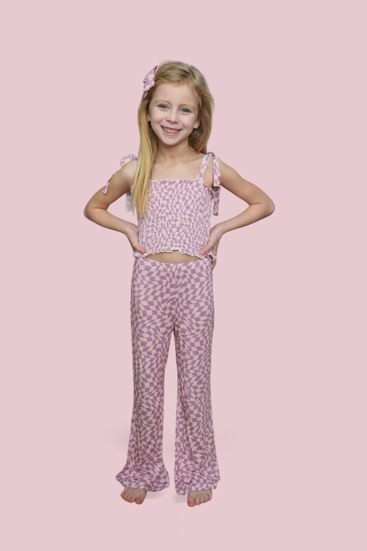 DREAM BIG LITTLE CO PLUM WAVY CHECKERS DREAM SMOCKED FLARE SETEveretts Place